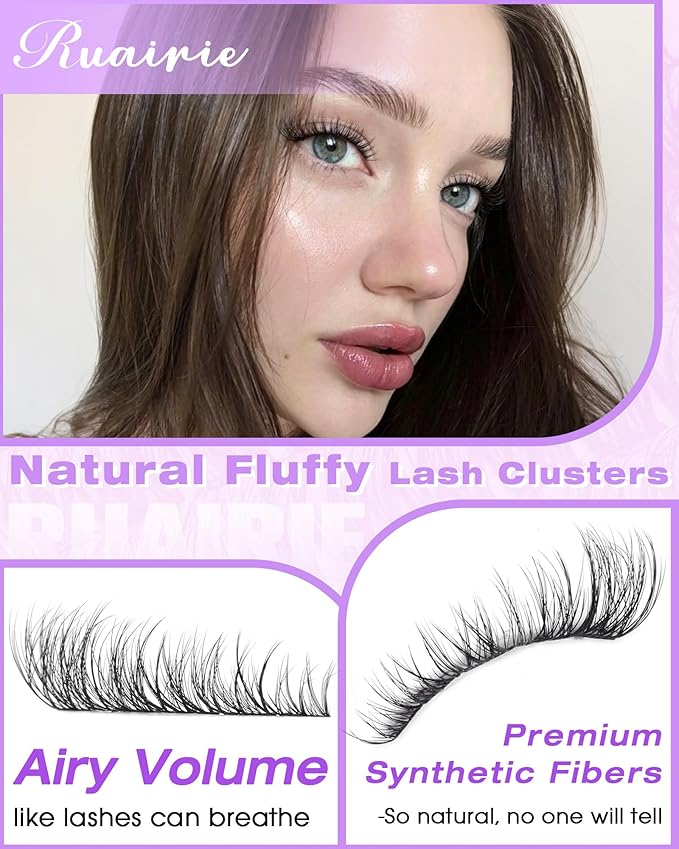 Wispy Lash Clusters Fluffy Eyelash Clusters 8-16mm Natural Cluster Eyelash Extension Spider Lashes Clusters CD Curl Individual Lashes Thin Soft Band Cluster Lashes for Comfortable Wear