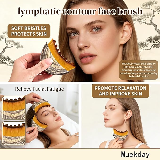 Lymphatic Contour Face Brush,Ergonomic Lymphatic Drainage Massager,for Lymphatic Brush Chin & Jawline Sculpting, Anti-Puffiness, Detox & Lift, Improves Skin Glow & Absorption