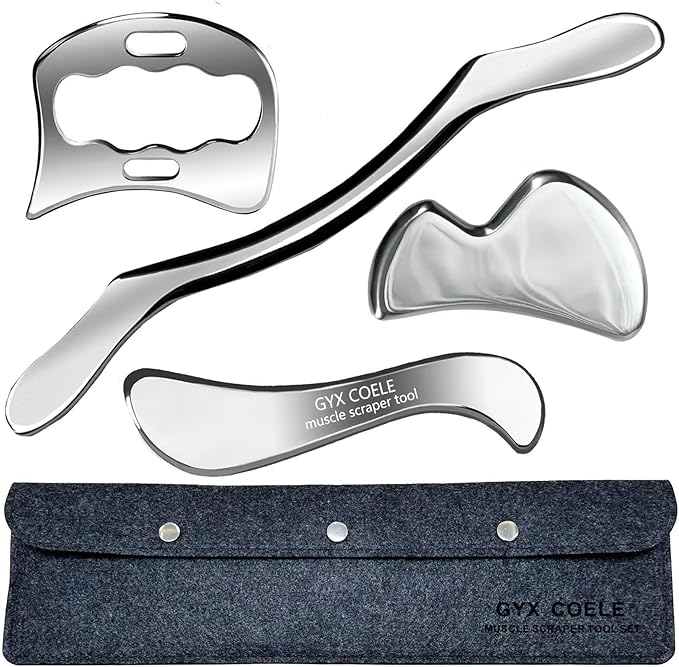 4 in 1 Professional Stainless Steel Muscle Scraper Tool Set, IASTM Therapy Tools with Storage Pouch, Physical Therapy and Soft Tissue Massage Tools