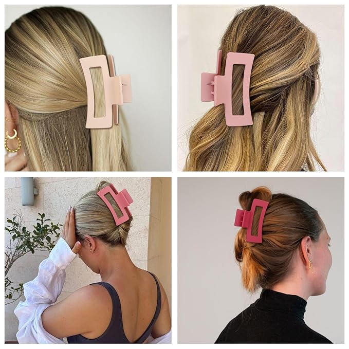 Medium Hair Clips for Women 8 Pcs Small Claw for Thin and Thick Hair 2 Styles Clips for Hair Combination Rectangle Jaw Clips Hair Accessories for Women and Girls (Pink)