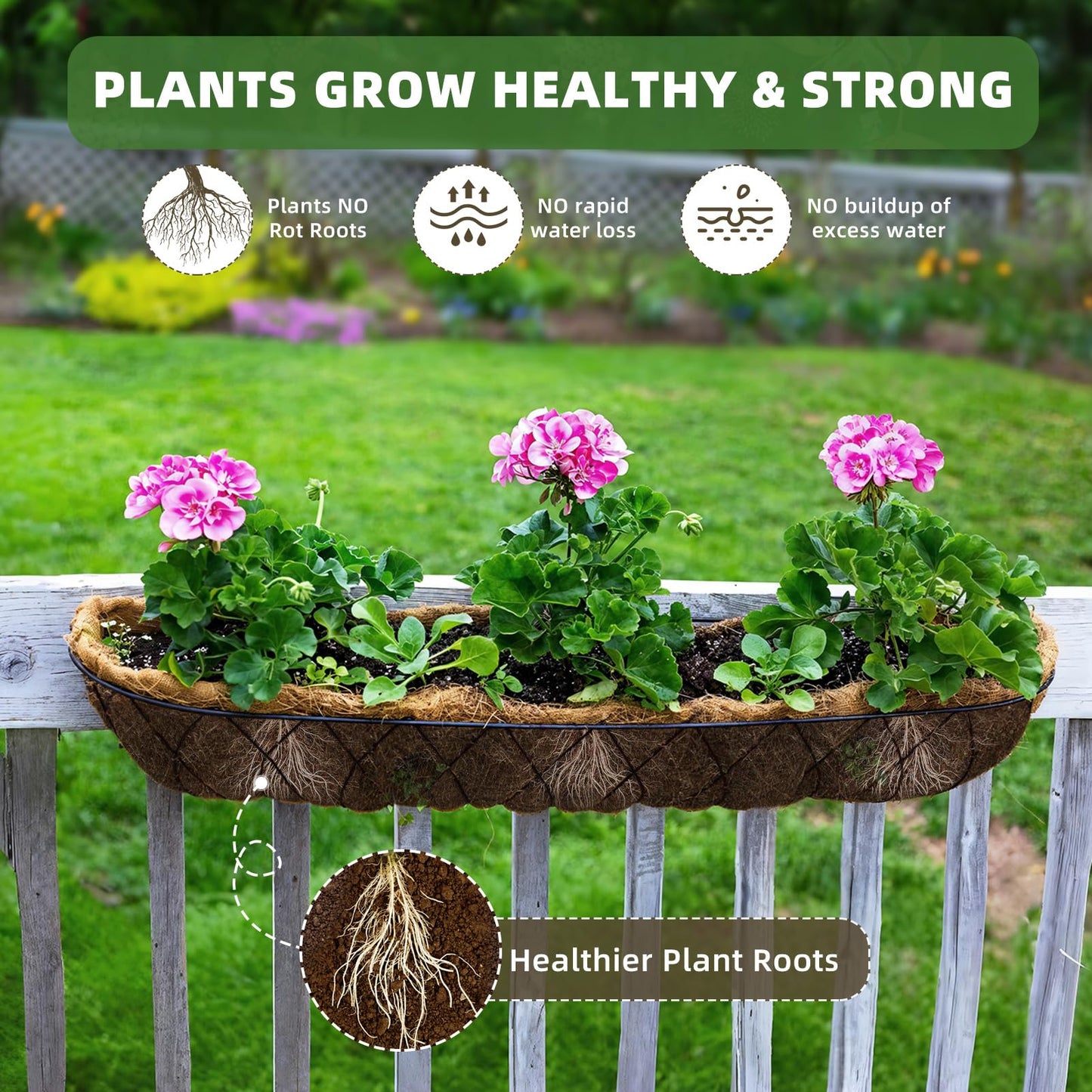Fansile 24 inch Coco Liners Trough 3 Pack for Window Boxes Planters, Coconut Husk for Railing Hanging Deck Fence Plant Flower Basket, Coco Fiber for Outdoor&Indoor