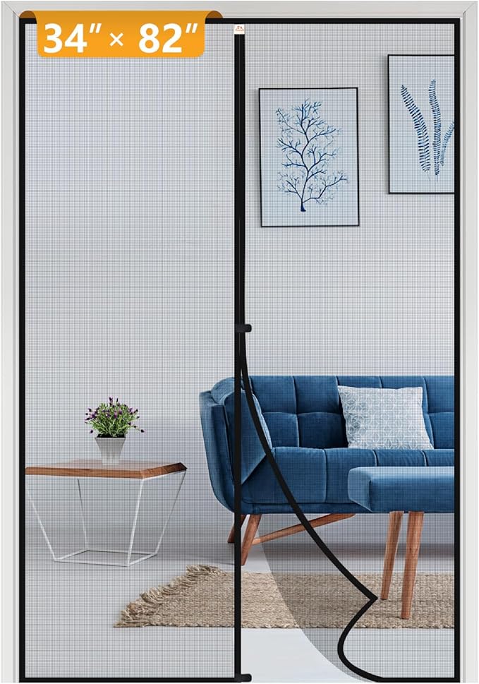 Yotache Magnetic Screen Door Fits Door Size 34 x 82, Screen Size 36" x 83" Strengthened Fiberglass Mesh with Full Frame Hook & Loop Black