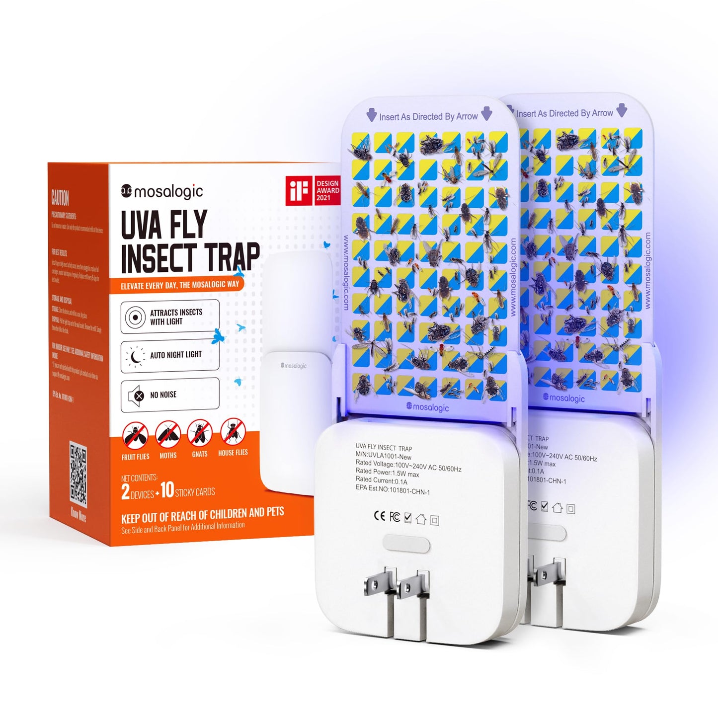 Mosalogic Fruit Fly Traps for Indoors Gnat Trap for House Indoor-600 Sqft Protection Area UV Fly Insect Trapper for Fruit Fliesï¼Gnatsï¼Mosquitoï¼and Other Flying Insect Plug-in Bug Killer White 2Pack