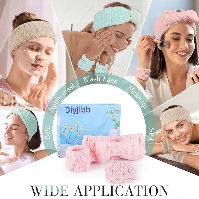 9 Pcs Spa Headband for Washing Face,Skincare Headband and Wristband Set,Women Teen Girls Facial Hairbands for Washing Face, Makeup, Sports, Yoga (light green + pink +khaki)