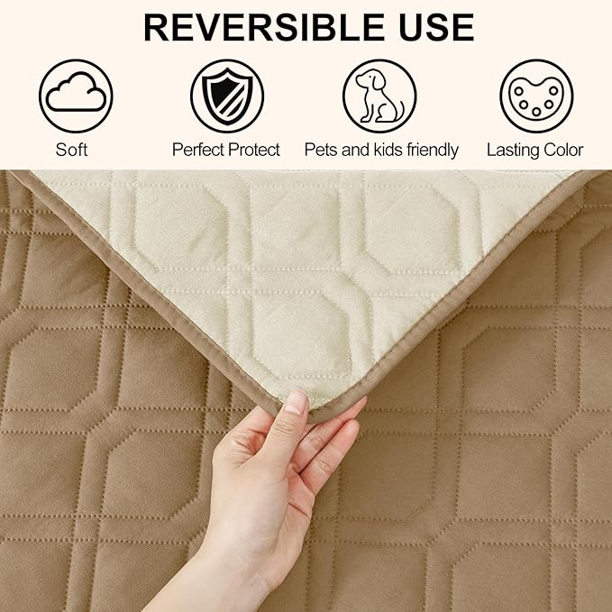 Smiry Reversible Waterproof Couch Covers for Sofa, Washable Dogs Pet Couch Covers for 3 Cushion Sofa Pet Friendly, Water Resistant Furniture Protector Slipcover, Geometric (68"x82", Camel/Beige)