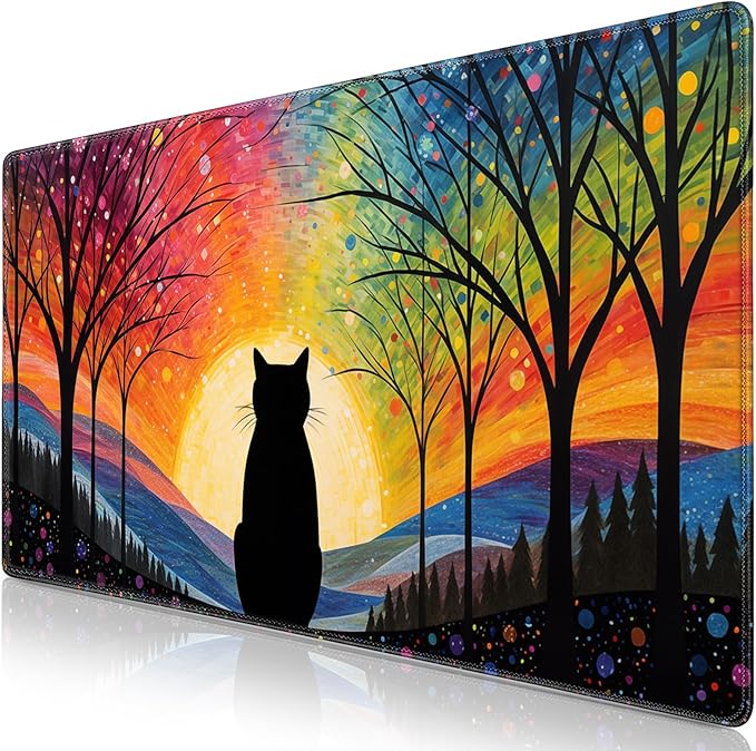 Canjoy Cute Black Cats Anime Mouse pad, 31.5x15.7inch Kawaii Computer Keyboard Mat Extended Large Gaming Mouse Pad with Non-Slip Rubber Base