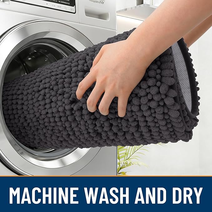 OLANLY Dog Door Mat for Muddy Paws 47x20, Ultra Absorbent Chenille Mud Doormat, Non-Slip Washable and Dirt Trapping Doormat for Indoor Entryway, Quick-Dry Indoor Pet Bed Mats for Dogs, Dark Grey