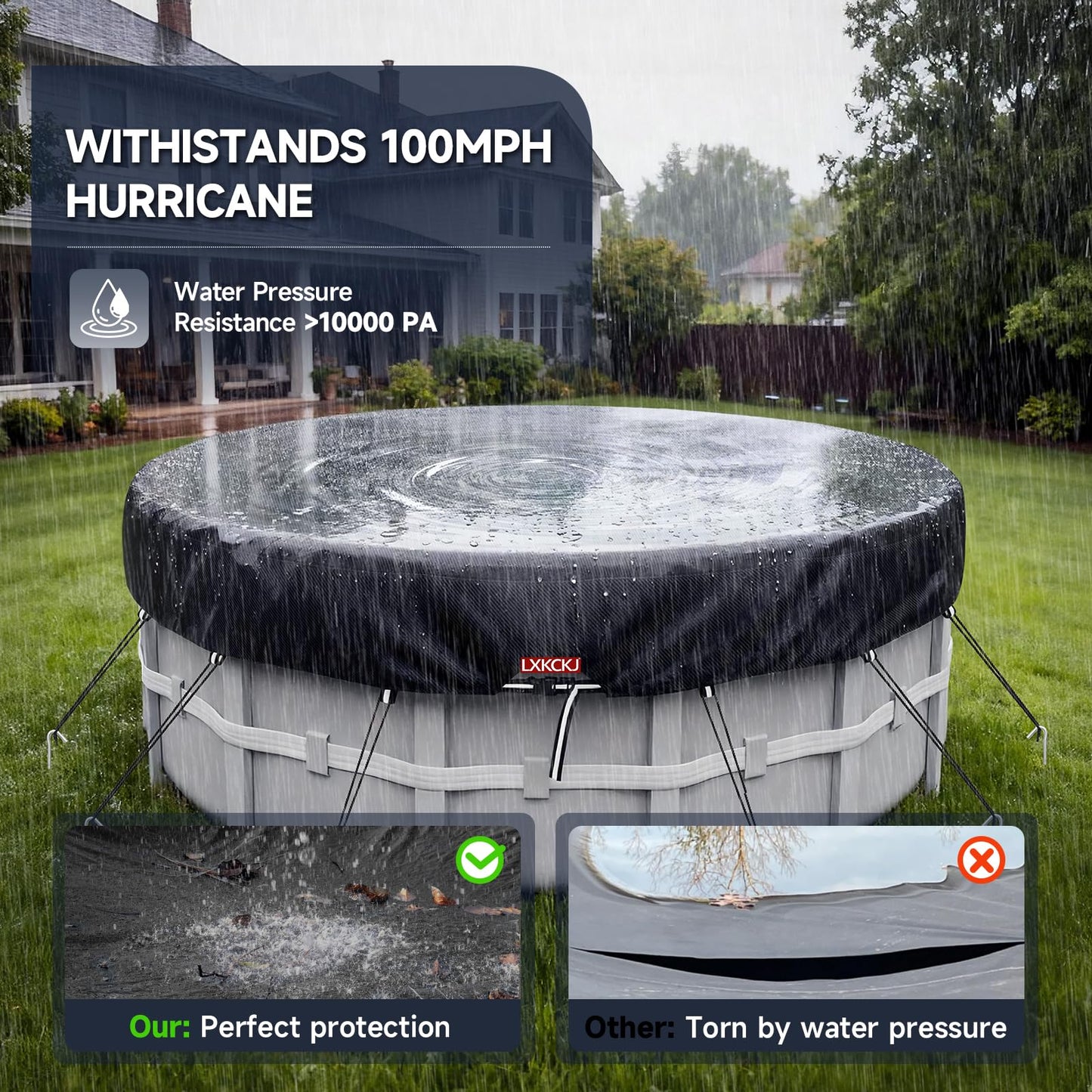 LXKCKJ 12 Ft Round Pool Cover, Solar Pool Covers for Above Ground Pools, Summer Pool Cover Protector with Cover Accessories, PE Tarp Ideal for Waterproof and Dustproof (Black)