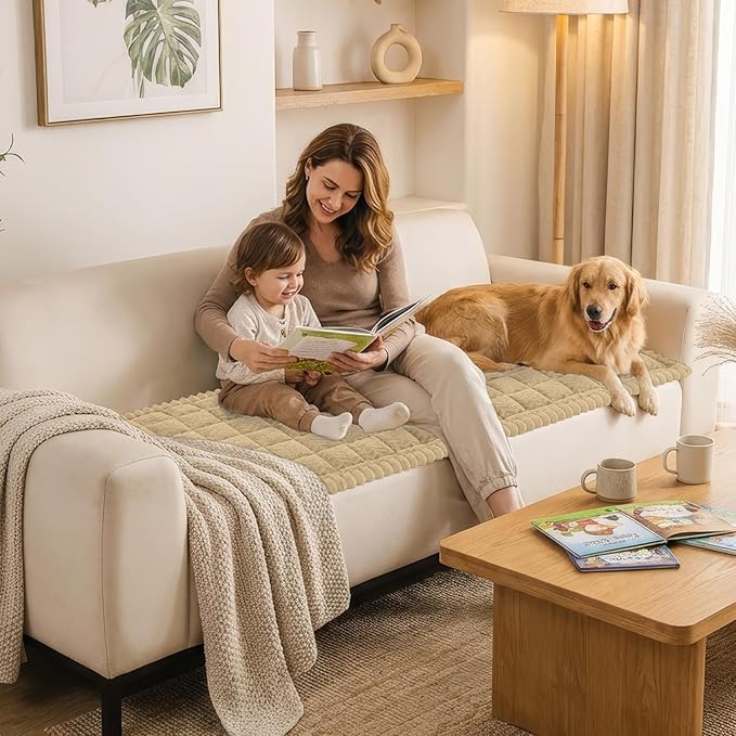 Smiry Non Slip Couch Covers for Dogs, Fuzzy Pet Couch Covers for 2-3 Cushion Sofa Pet Friendly, Soft Sofa Slipcovers Cushion Furniture Protector Washable (Khaki, 27.6" x 59")