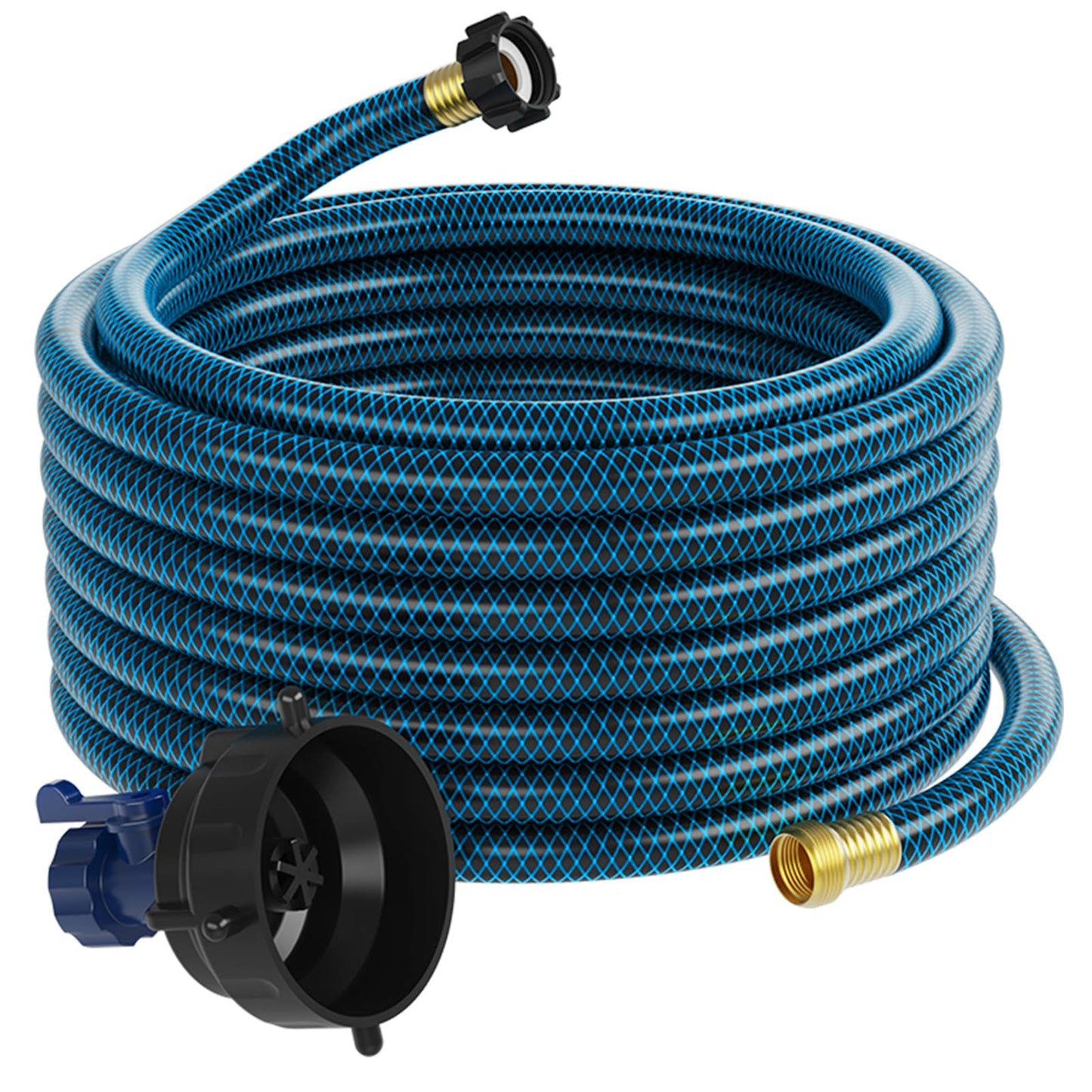 DUMPMAN RV Sewer Hose Rinse Kit, 10-Ft Gray/Black Water Hose, 6-way Blaster Rinse Cap with Control Valve