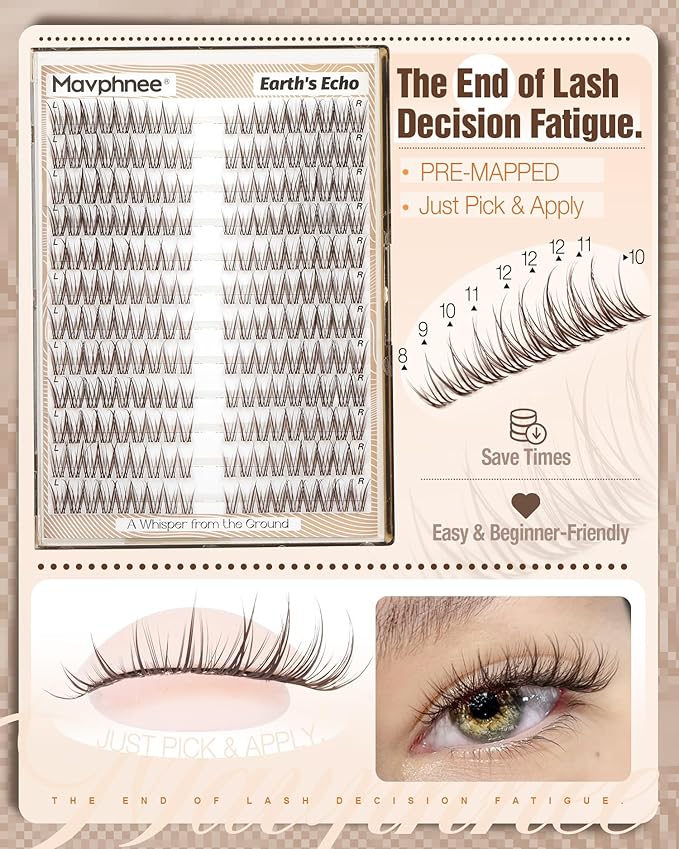 Cat Eye Brown Lash Clusters 8-12MM Natural Eyelash Clusters Pre-Mapped Fairy Cluster Eyelash Extensions Beginner-Friendly Wispy Cluster Lashes CC-Curly Clear Band Individual Lashes Short Extensions