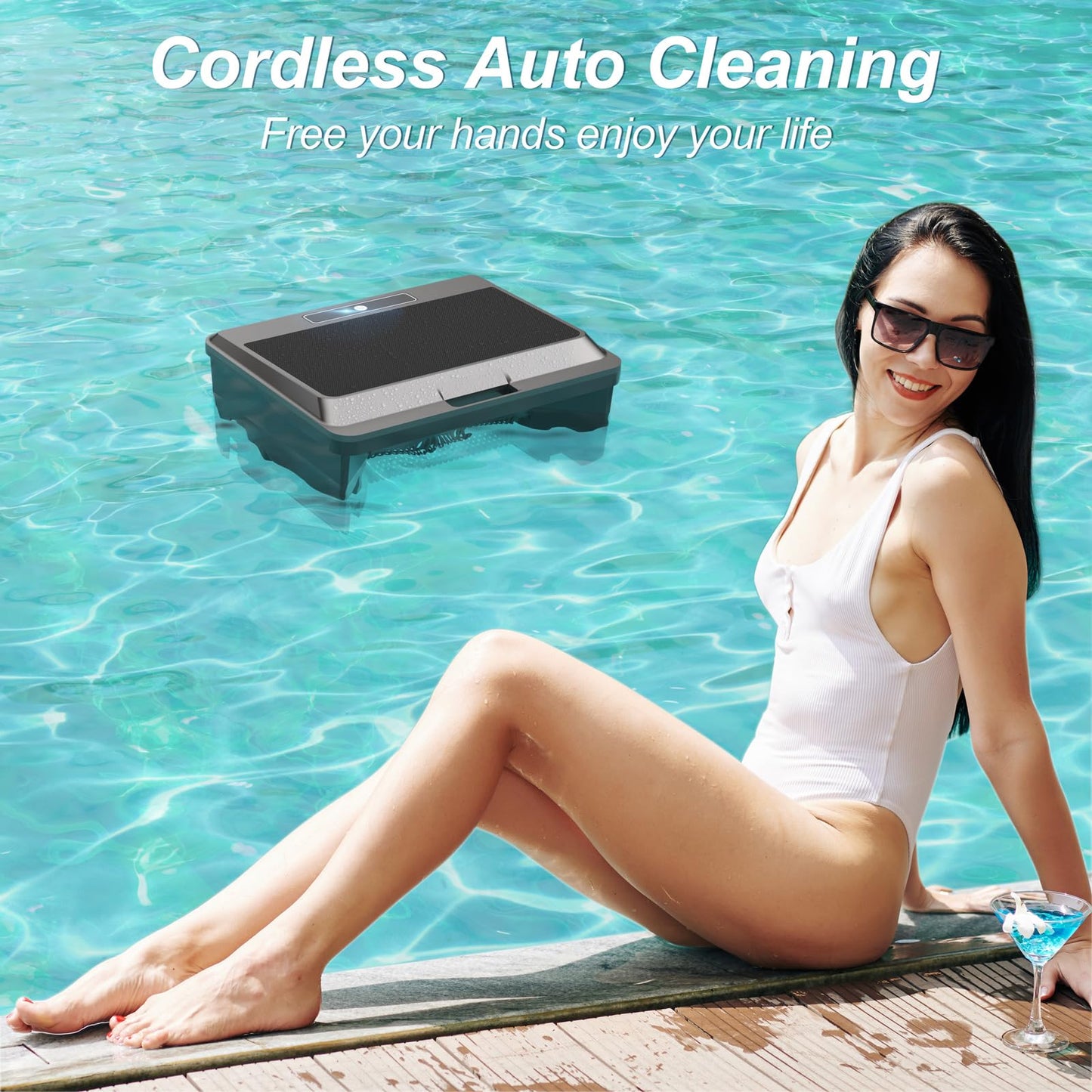 2026 Upgraded Solar Powered Robotic Pool Skimmer Surface Cleaner Dual Charging Options Smart Obstacle Avoidance 24/7 Continuous Cleaning Ideal for Above Ground Pool -APP Support