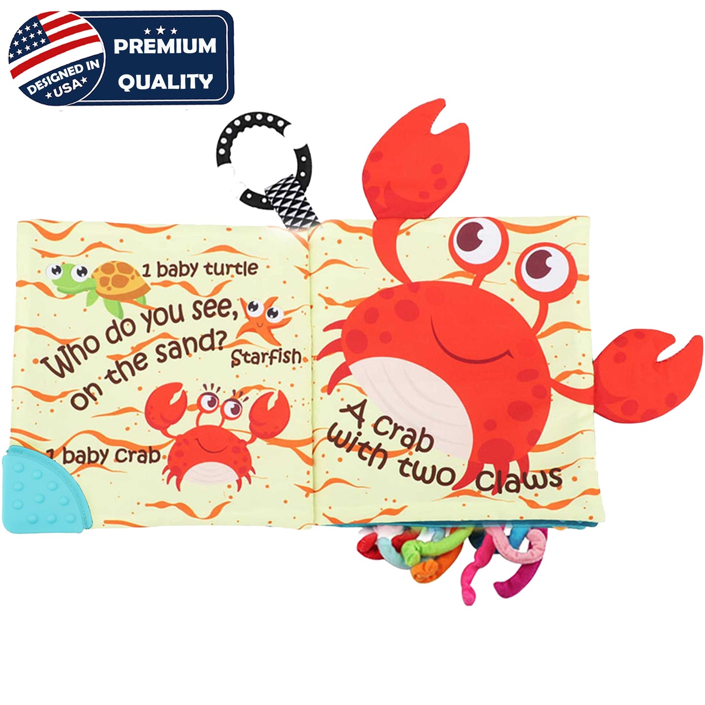 Fish Baby Books Toys, Touch Feel Cloth Crinkle Books for Babies,Baby Infant Toys 0-6, 6-12,12-18 Months,Newborn,Early Learning Education, Baby Gifts Shower for Boys Girls,Teething, Mirror,Shark Ocean