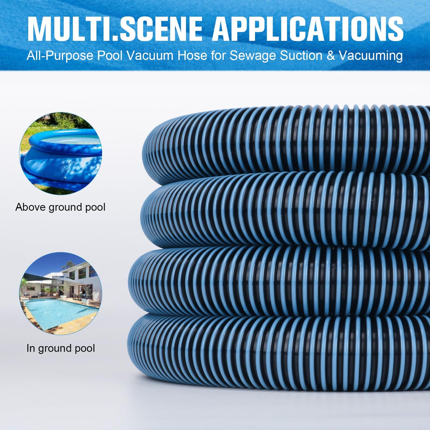 Pool Vacuum Hose With Swivel Cuff 1-1/2" Diameter 30FT Flexible Heavy Duty Pool Vacuum Cleaning Hose Perfect for Above&In Ground Swimming Pool