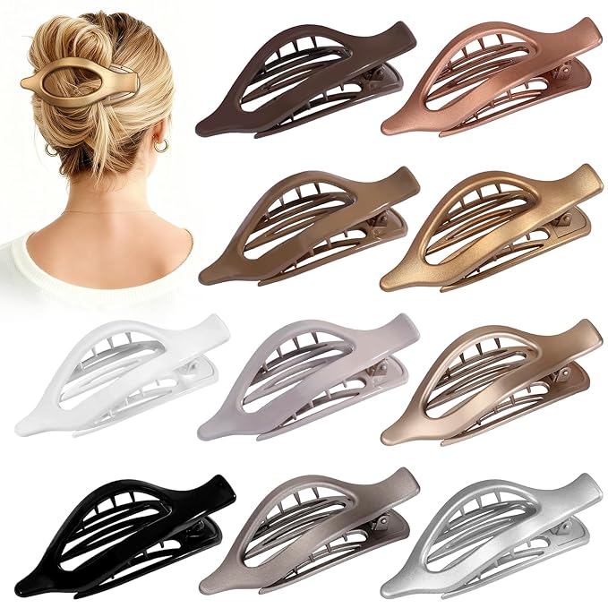 10 Pcs Flat Hair Clips for Women French Concord Claw Clips for Thick and Thin Hair Claw Clips Duck Billed Barrettes Hair Accessories for Women and Girls (Metal)