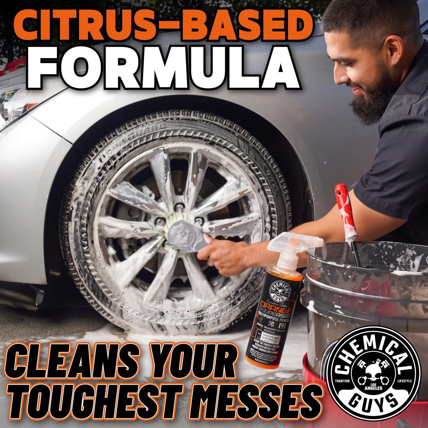 Chemical Guys Orange Degreaser 16 oz - with Professional Grade Microfiber Towel - Heavy Duty Cleaning Kit for Engines, Wheels, Tires, & More - Powerful Citrus Formula Removes Grease & Grime