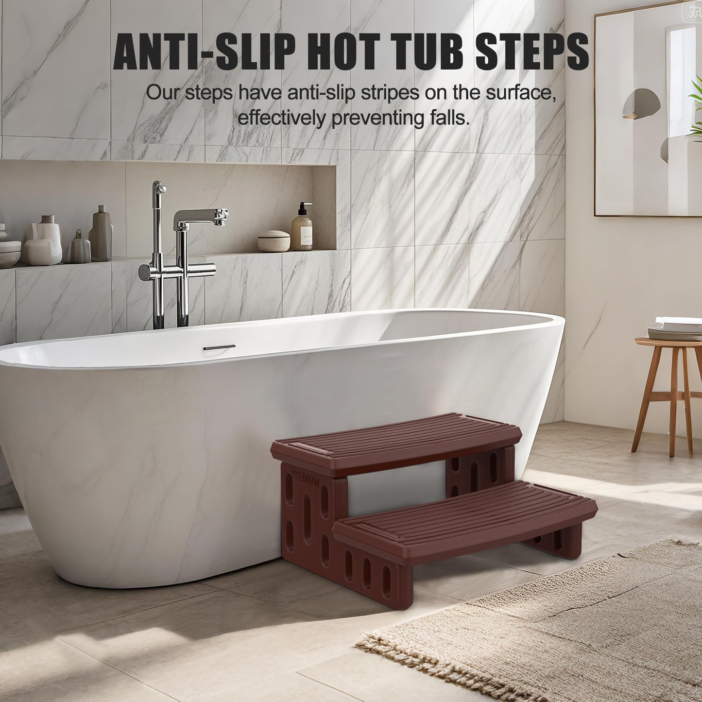 Hot Tub Steps, Non-Slip & Durable Hot Tub Stairs, Portable Universal Ladder Can Be Used Indoors and Outdoors (Reddish Brown)