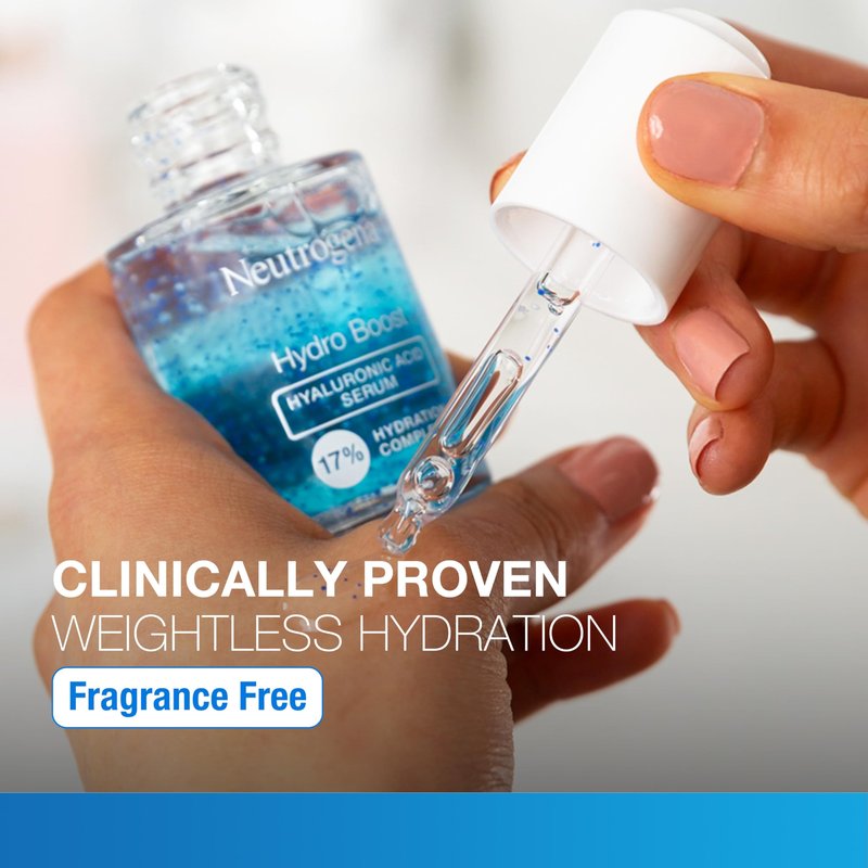 Neutrogena Hydro Boost Hyaluronic Acid Serum for Face & Neck, Lightweight Daily Hydrating Serum with Hyaluronic Acid for Dry Skin, Oil-Free, Non-Comedogenic, Fragrance-Free, 1 fl. oz