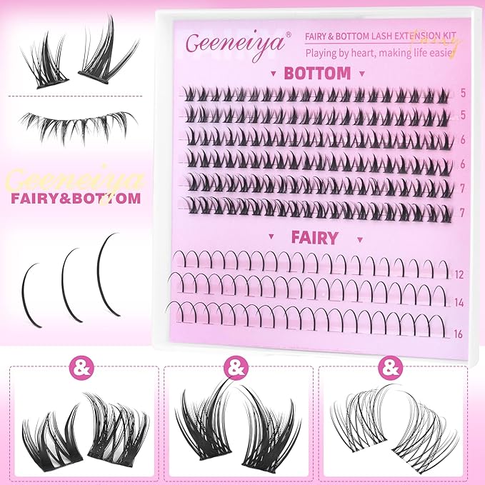 Geeneiya Fairy and Bottom Lash Clusters, Stack with Venus/Flora/Mermaid Eyelash Clusters, Wispy Cluster Eyelash Extension Effect DIY at Home, Waterproof Lashes (Not Kit)