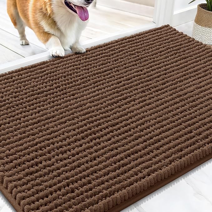 OLANLY Dog Door Mat for Muddy Paws 34x21, Ultra Absorbent Chenille Mud Doormat, Non-Slip Washable and Dirt Trapping Doormat for Indoor Entryway, Quick-Dry Indoor Pet Bed Mats for Dogs, Mocha