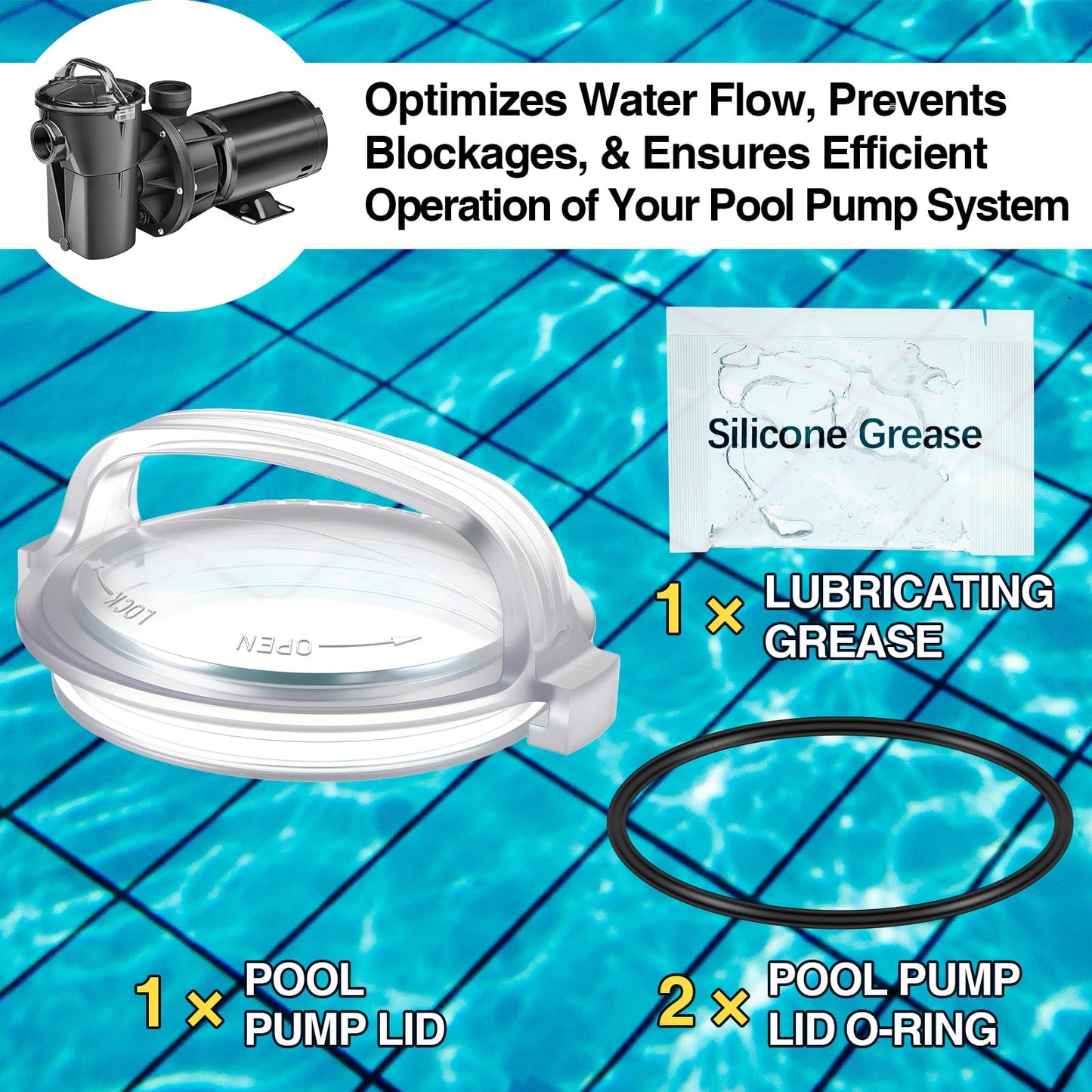 Feekoon Pool Pump Lid and O Ring, Pump Strainer Lid Compatible with Hayward Power-Flo SPX1500D2A, Clear Strainer Cover Replacement, 1 Extra O Ring and Lubricating Grease Included