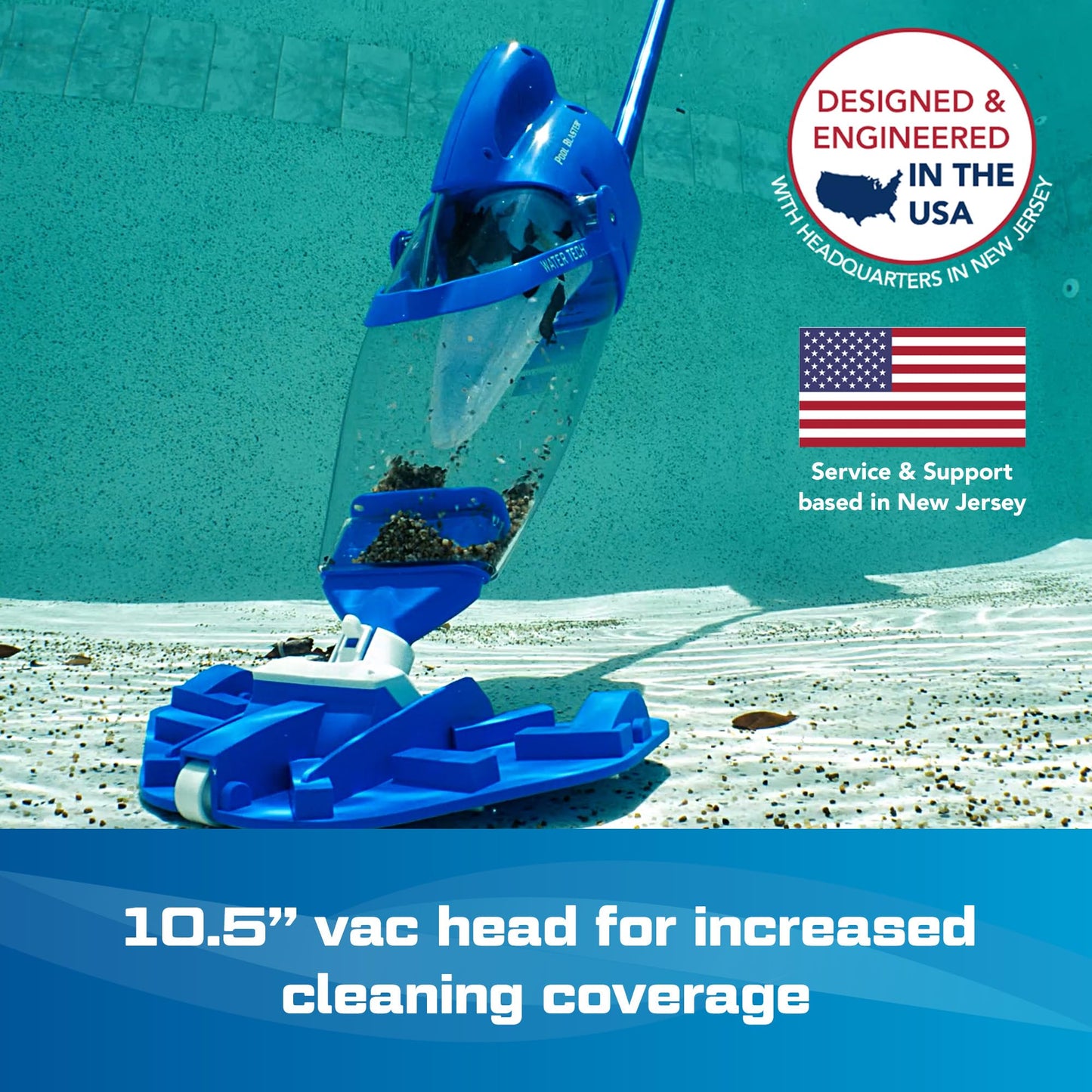 POOL BLASTER Centennial Cordless Pool Vacuum w/Pole Set - XL Debris Capacity & Advanced Filtration, Handheld Rechargeable Pool Cleaner for Sand, Silt & Leaves in Inground & Above Ground Pool