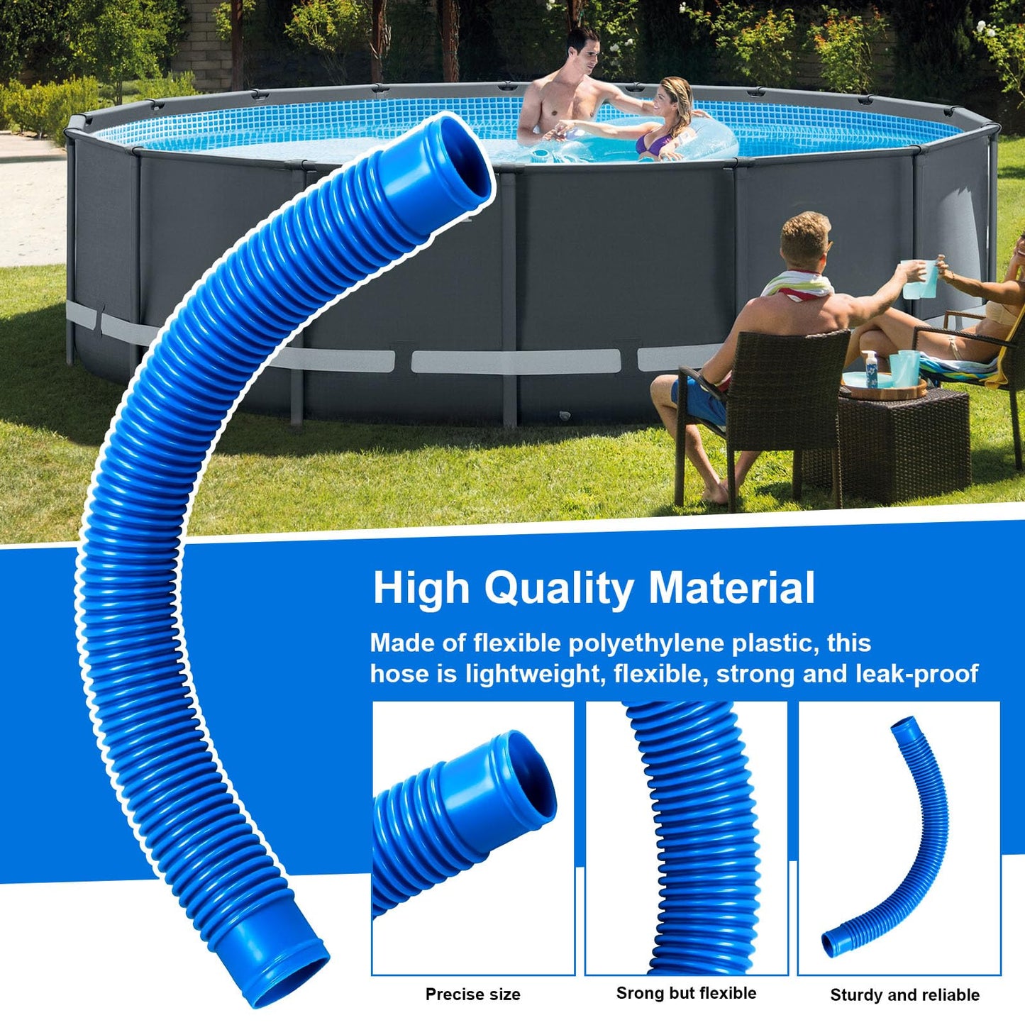 Pool Sand Filter Pump Hose, 1.25" Diameter Pool Filter Hose Replacement for Above Ground Pools, 16 Inch Pool Pump Hoses Compatible with Pump Sand Filter and Saltwater Systems(2 Pack, Blue)