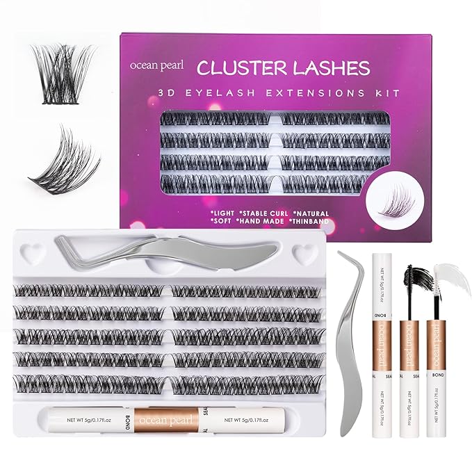 Individual Lashes 120 Cluster Lashes DIY Eyelash Extension Thin Band Wide Stem Lash Clusters with Applicator and Lash Bond and Seal Lash Extension Kit Mix 10-16mm Length C/D-OP01