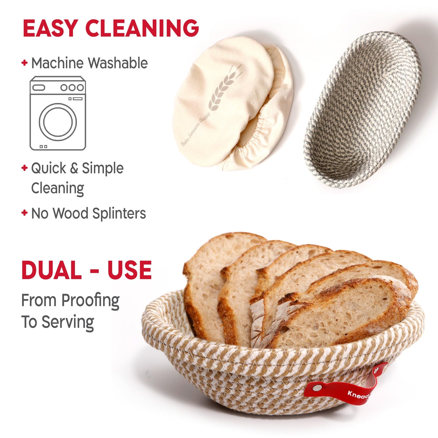 KneadAce Sourdough Starter Kit – 34oz Starter Jar, 2 Cotton Rope Banneton Proofing Baskets, Magnetic Bread Lame for Scoring – Gift for Bakers & Complete Sourdough Bread Baking Set
