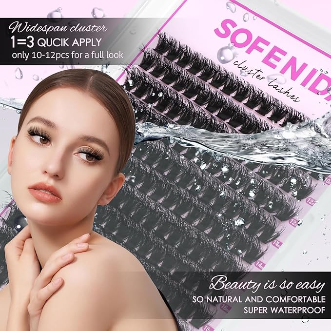 SOFENIDA Lash Clusters Kit 80D Lash Clusters Kit 10-18mm Volume Eyelash Clusters D Curly Cluster Eyelash Extensions 3D Wispy Lashes Cluster DIY Lash Extension Kit(80D-10-18MIX Thick Kit)