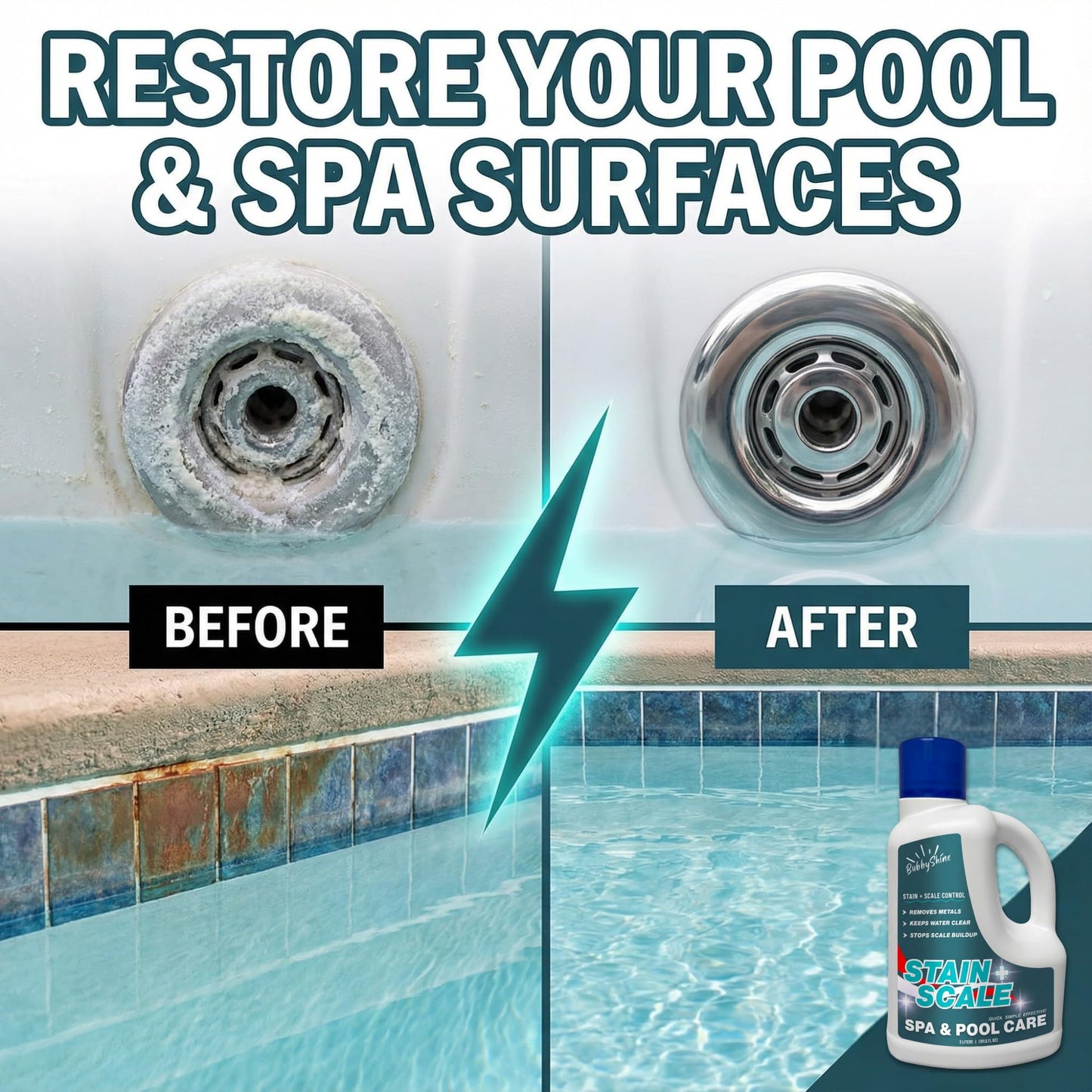 Stain and Scale Control for Hot Tub, Pool Stain Remover, Metal Sequestrant for Pool & Spa, Hot Tub Descaler Support, Mineral Inhibitor, 3 Liter – BubbyShine