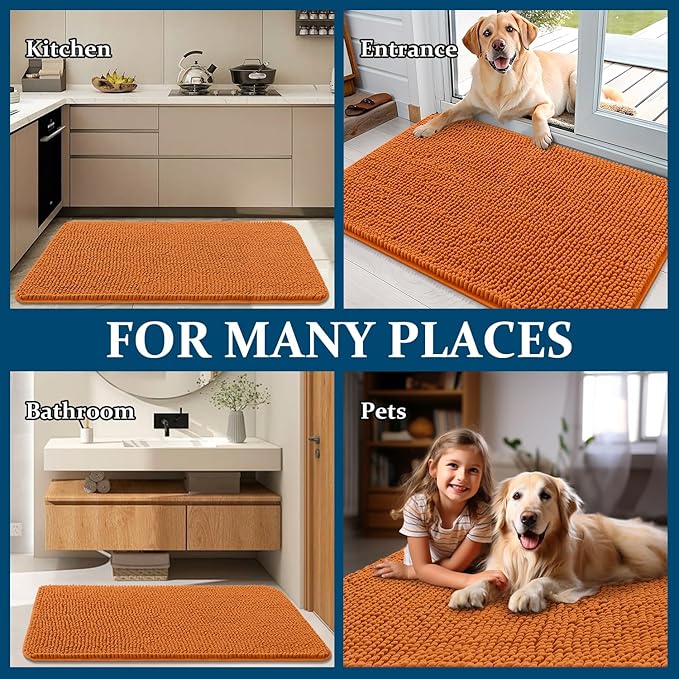 OLANLY Dog Door Mat for Muddy Paws 45x27, Absorbs Moisture and Dirt, Absorbent Non-Slip Washable Doormat, Quick Dry Chenille Mud Mat for Dogs, Entry Indoor Entryway Carpet for Inside Floor, Clay