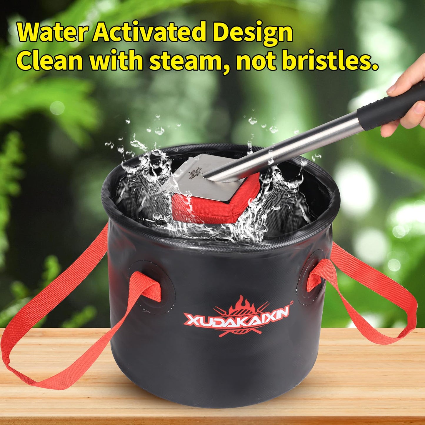 XUDAKAIXIN Grill Brush Bristle Free,BBQ Replaceable Scraper Cleaning Head,Safe Grill Accessories for Cast Iron Grates/Porcelain/Weber Gas/Charcoal Grill,Grill Brush for Outdoor Grill-Red