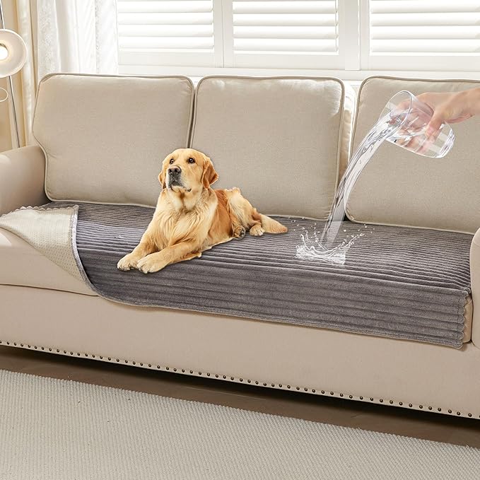 HAOMAIJIA Waterproof Couch Cover for Dogs Washable,Faux Fur Pet Couch Covers for Sofa,Soft Dog Bed Cover Non-Slip Couch Covers for 3 Cushion Couch Sofa Pet Friendly (Grey, 35" x 62")