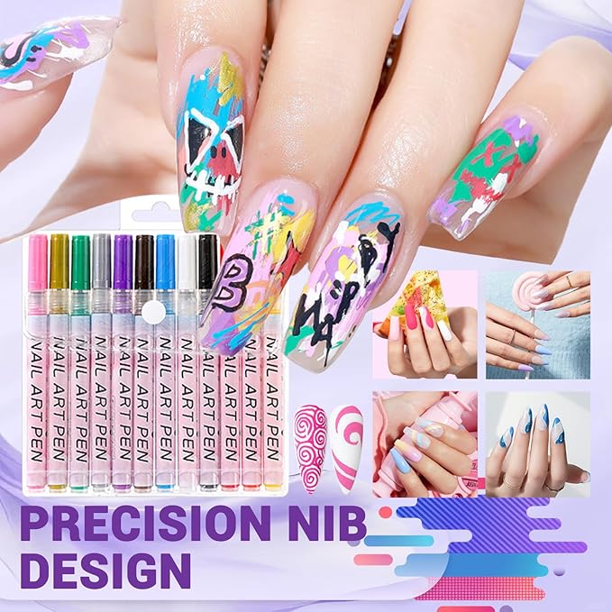 12 Color Nail Art Pens, 0.7 MM Nail Polish Pens Set Drawing Painting Point Liner Acrylic Painted Pen Kit, Waterproof and Quick-drying Nail for DIY Nails Art Design Manicure Tools