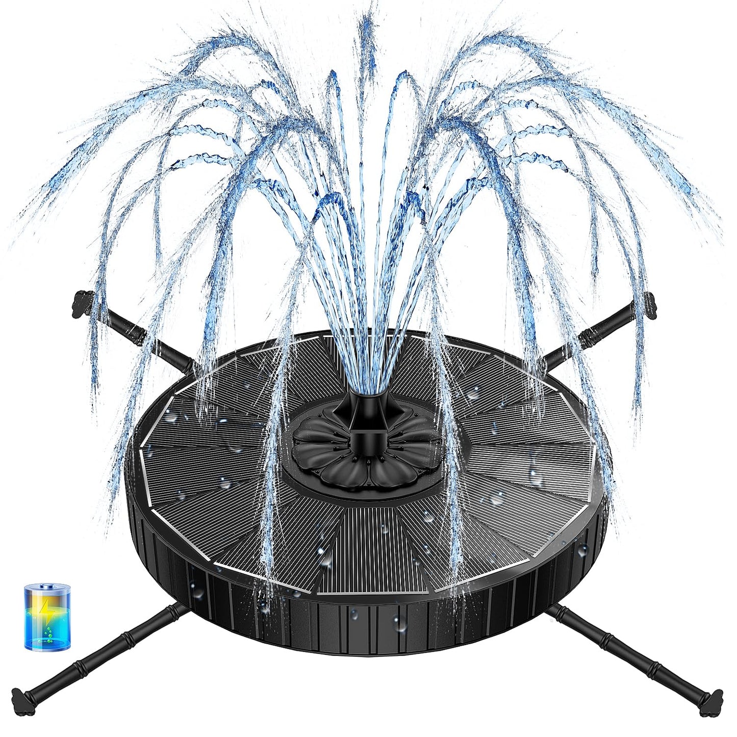 Yzert Solar Fountain with 2000mah Battery, 3-Level Adjustable Water Height, Rotating Rods, Works in Shadow, 7 Nozzles, 2026 3.5W Glass Outdoor Fountain Pump for Bird Bath, Garden, Pond, Flower Pot