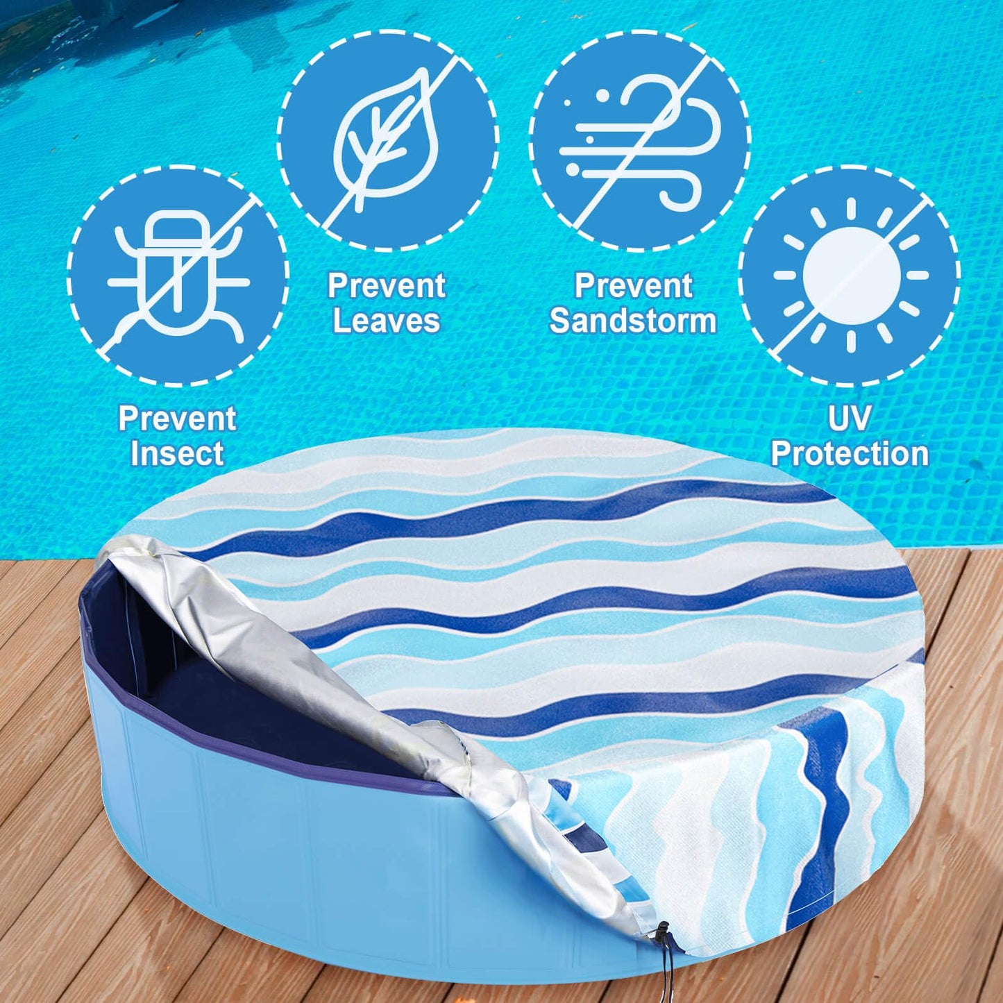 Ladadee Foldable Dog Pool Cover – Waterproof Round Pet Dog Kiddie Bath Tub Lid Cover, Fit for 32/48/63 Inch Pools, Outdoor Portable Puppy Pool Accessories with Drawstring