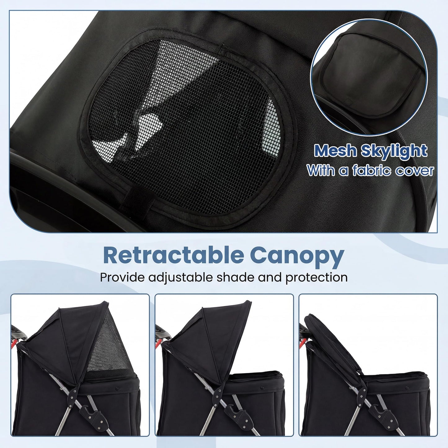 Giantex 3 Wheel Foldable Dog Stroller for Small Dogs Cats, Lightweight Pet Stroller with Lockable Wheels, One-Hand Quick Fold, Mesh Windows, Safety Leash & Storage Basket, Pet Travel Stroller (Black)