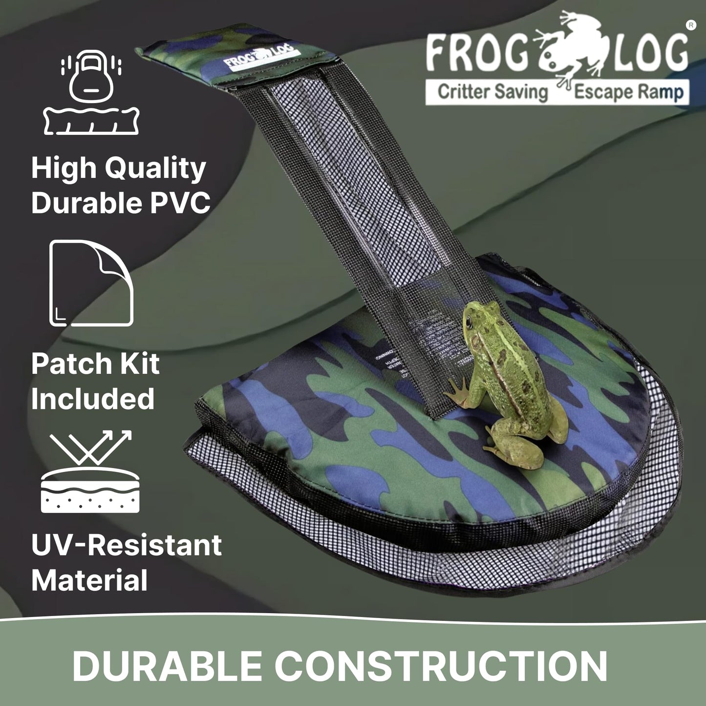 SWIMLINE HYDROTOOLS Frog Log - Small Animal Saving Escape Ramp for Pools & Spas - Heavy Duty Material Pool Critter Escape Ramp - Reduces Maintenance - Camo