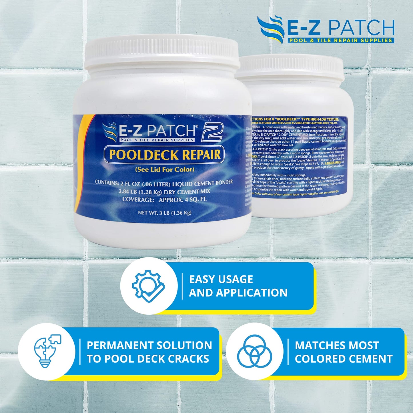 E-Z Patch 2 Pool Patch Repair Kit for Pool Decks and Patios, DIY Concrete Repair (Sand Buff, 3 lbs.)