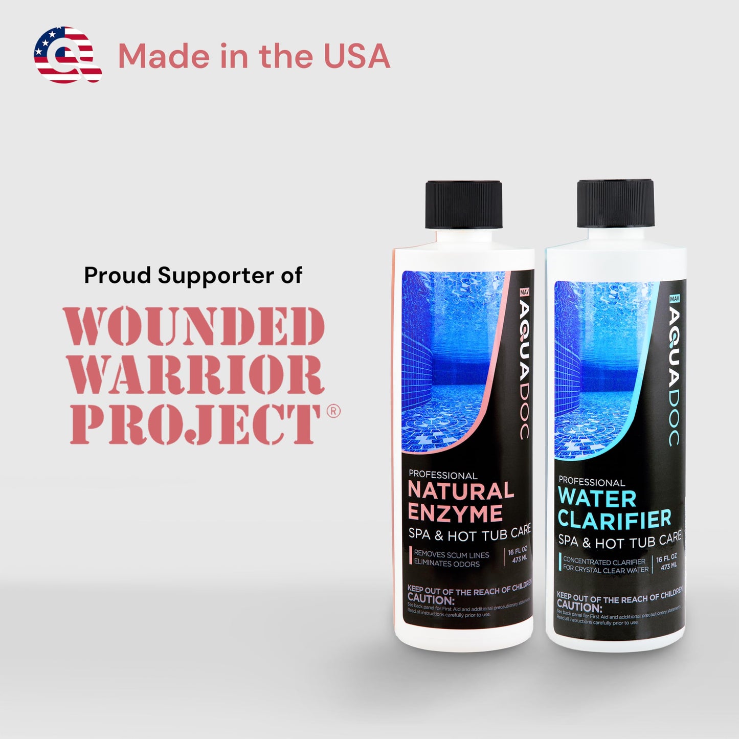 AquaDoc Spa Enzyme and Spa Clarifier Bundle - Includes 16oz Enzyme Cleaner and 16oz Hot Tub Water Clarifier - Hot Tub Chemicals Made in USA