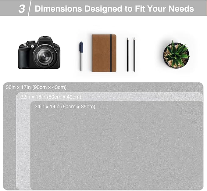 TOWWI Dual Sided Desk Pad, Large Desk Mat, Waterproof Desk Blotter Protector Mouse Pad, Leather Desk Pad Large for Keyboard and Mouse (24" x 14", Gray/Sliver)