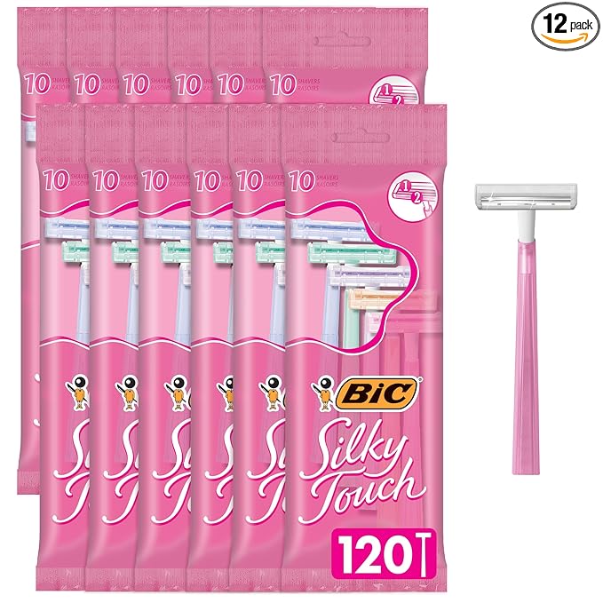 BIC Silky Touch Women's Disposable Razors; With 2 Blades; Pretty Pastel Razor Handles; 10 Count Value Pack of Shaving Razors