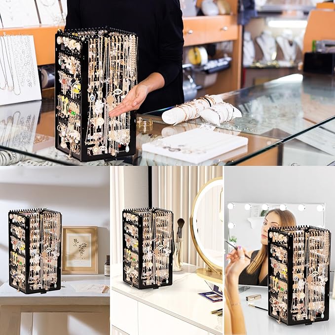 360 Rotating Earring Holder Organizer Stand,5 Tiers Acrylic Jewelry Organizers and Storage,Stud Earring Organizers and Storage,212 Holes and 212 Grooves for Earrings Necklaces chain bracelet