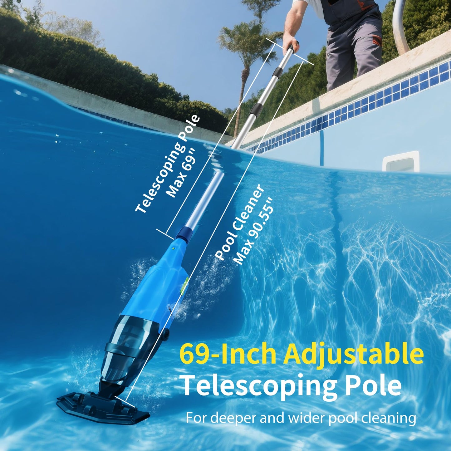 Handheld Pool Vacuum for Above Ground Pools,Cordless Pool Vacuum with Powerful Suction up to 18GPM, Ideal for Leaves and Debris,Pool Vacuum for Hot Tubs and Inground Pools