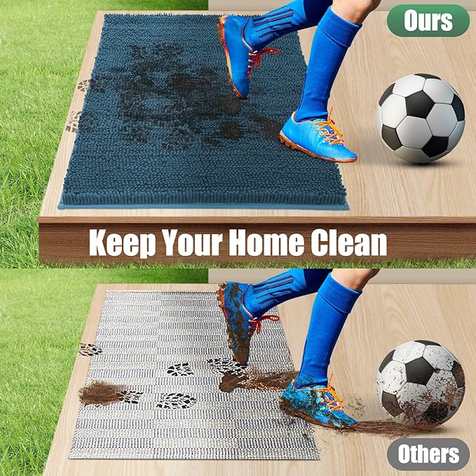 IM HOME Chenille Absorbent Outdoor Doormat 36" x 24", Washable Muddy Door Mats for Dog Non Slip Indoor Doormat Dog Mat for Muddy Paw Front Inside Doormats for Entryway Atlantic Blue