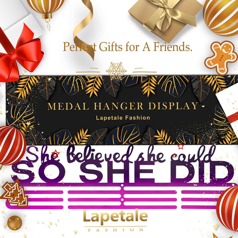 Lapetale Fashion Medal Hanger Holder Display Wall Rack Frame Shelf in 16" Long-Medal Hanger Awards Ribbon Cheer,Gymnastics,Soccer,Softball Holder Display Custom Rack for Sports Medals Easy to Install