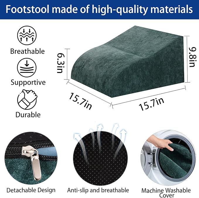 Foot Rest for Under Desk at Work, Ergonomic Under Desk Footrest with Washable Cover for Office, Home & Gaming Leg Elevation Pillow Green