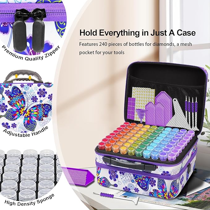 ZORETCO Diamond Painting Storage Case,240 Slots Diamond Art Kits with Accessories for Craft Jewelry Beads Organizer Boxes