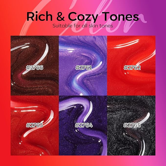 modelones Color Changing Gel Nail Polish Set, 6 Colors Temperature Changing Mood Red Black Blue Glitter Gel Polish Colors Collection Soak Off Christmas Gifts New Year Holiday Salon DIY at Home